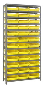 Steel Shelving with 36 Shelf Bins - 12 x 11 x 4 (V1275-109)  - Yellow