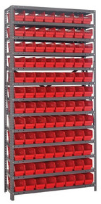 Steel Shelving with 96 Shelf Bins - 18 x 4 x 4 (V1875-103) - Red