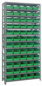 Steel Shelving with 60 Shelf Bins - 18 x 7 x 4 (V1875-104) - Green