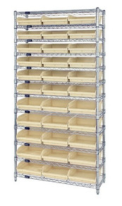 Wire Shelving with 33 Shelf Bins - 24 x 11 x 4 - Ivory