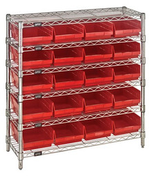 Wire Shelving with 20 Shelf Bins - 12 x 8 x 4 (VWR6-36-1236-107)