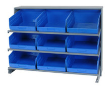 Sloped Shelf Bench Rack - 3 Shelves with 9 Bins - 12x11x6 (VQPRHA-209-BL)