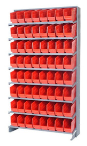 Sloped Shelf Bench Rack - 8 Shelves with 32 Bins - 18 x 8 x 6 (VQPRS-208-RD)