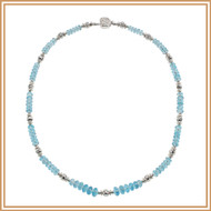 Faceted Aquamarine and Sterling Silver Herringbone Necklace