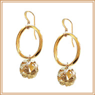 Gold Oval and Filigree Ball Earrings