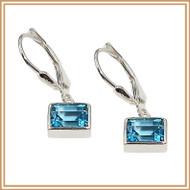 Sterling Silver and Horizontal Emerald-cut Blue Topaz Earrings