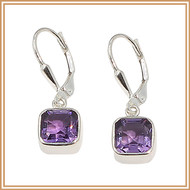 Sterling Silver and Cushion-cut Amethyst Square Earrings