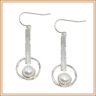 Sterling Silver Bar and Round Pearl Earrings