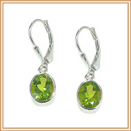 Sterling Silver and Faceted Peridot Oval Earrings