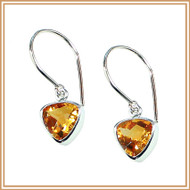 Sterling Silver and Faceted Citrine Inverted Triangle Earrings