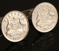 Australian Sixpence Coin Cufflinks Close Up