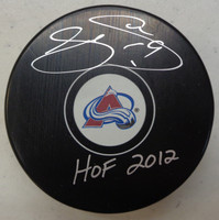 Joe Sakic Autographed Colorado Avalanche Souvenir Puck w/ "HOF 2012"