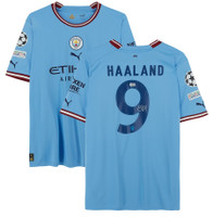 Erling Haaland Manchester City Autographed 2022-23 Home Jersey with Champions League Patch