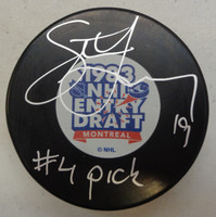 Steve Yzerman Autographed 1983 Draft Puck w/ "#4 Pick"