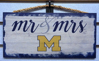 University of Michigan Script "Mr & Mrs" 6x12" Hanging Sign