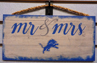 Detroit Lions Script "Mr & Mrs" 6x12" Hanging Sign