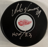 Mike Vernon Autographed Red Wings Souvenir Puck w/ "HOF 23"