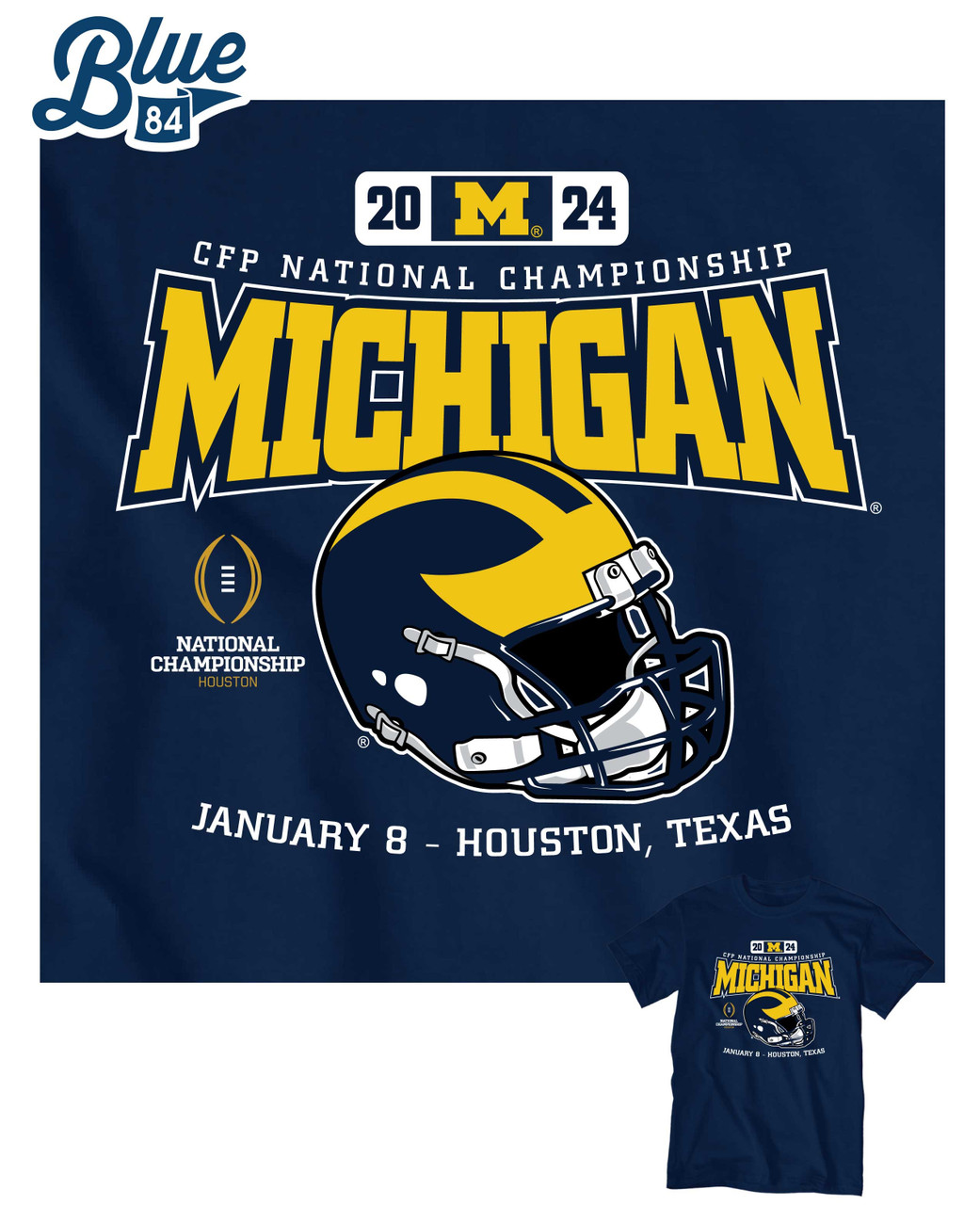 Michigan Wolverines 2024 College Football Playoff National Championship  T-shirt - Blue - Detroit City Sports