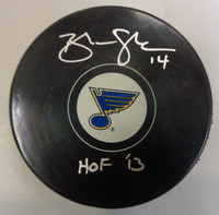 Brendan Shanahan Autographed St. Louis Blues Souvenir Logo Puck w/ "HOF 13"