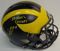 J.J. McCarthy Autographed University of Michigan Speed Full Size Replica Helmet w/ "23 Nat'l Champs"