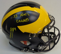 J.J. McCarthy Autographed University of Michigan Speed Full Size Authentic Helmet w/ "23 Nat'l Champs"