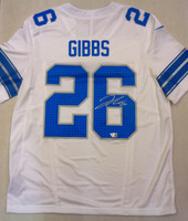Jahmyr Gibbs Autographed 2024 Detroit Lions White Nike Vapor Fuse Jersey