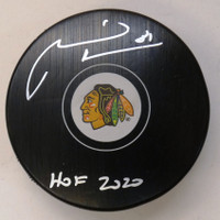 Marian Hossa Autographed Blackhawks Souvenir Puck w/ HOF