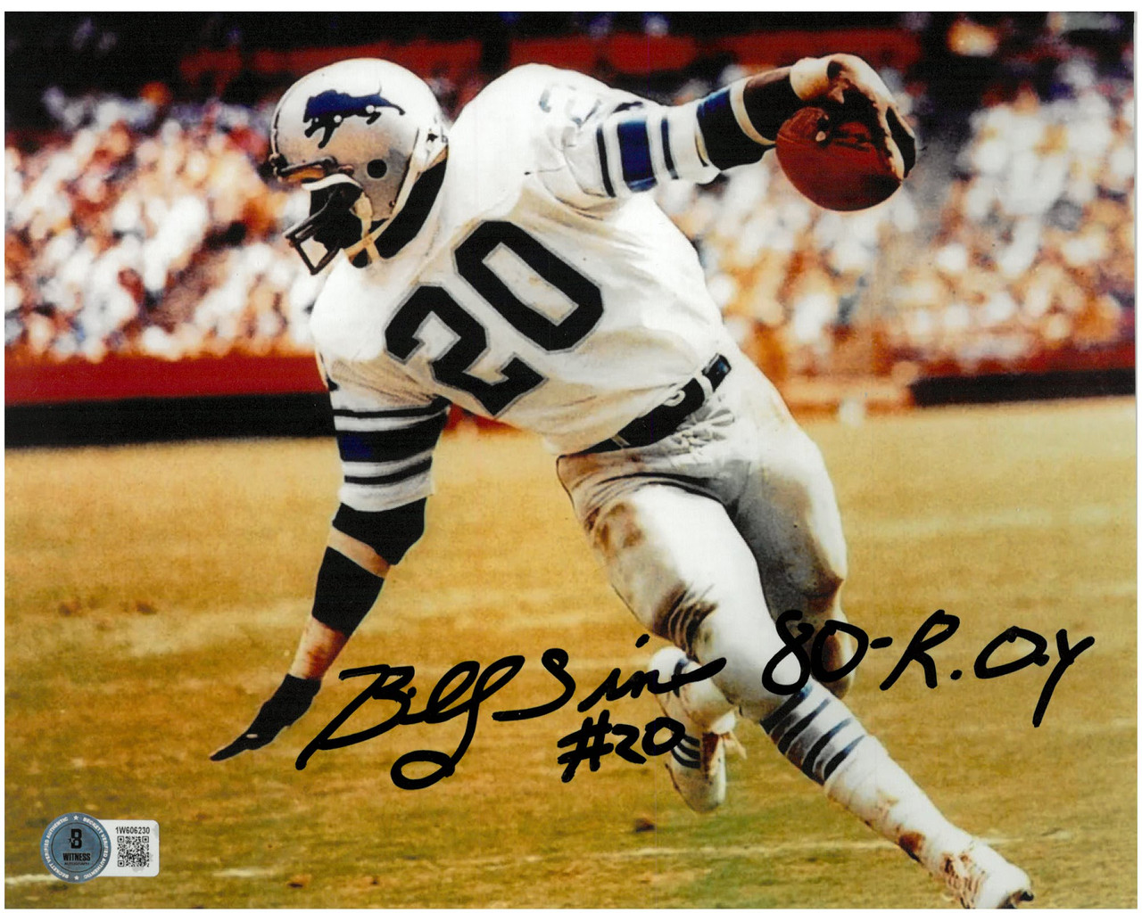 Dédicacé/signé Billy Sims 80 ROY Maillot de football bleu