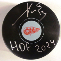 Pavel Datsyuk Autographed Detroit Red Wings Logo Puck w/ "HOF 2024"