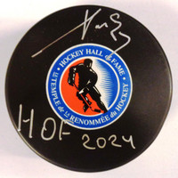 Pavel Datsyuk Autographed Hockey Hall of Fame Logo Puck w/ "HOF 2024"