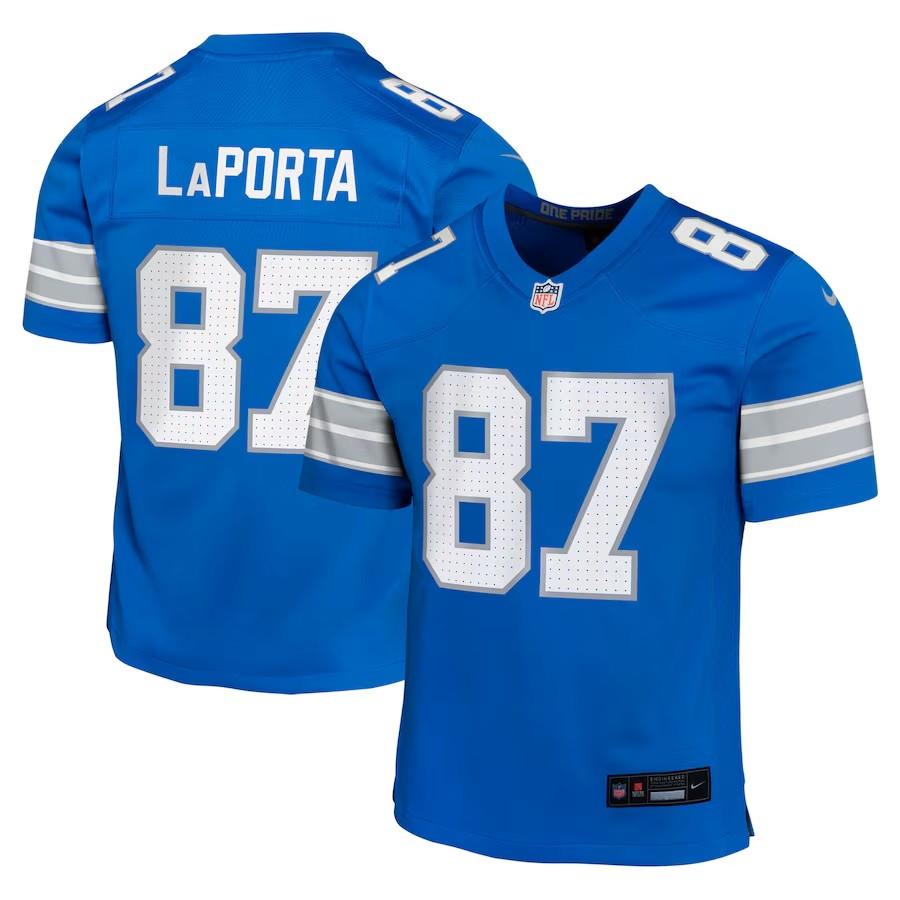 Sam LaPorta Detroit Lions Nike Youth Blue Team Player Game Jersey