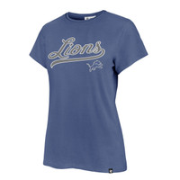 Detroit Lions Women's 47 Brand Silver Cursive Logo Cadet Blue T-Shirt
