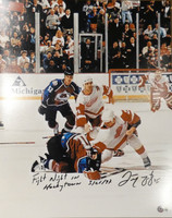 Darren McCarty Autographed 16x20 Photo #1 - Fight vs. Claude Lemieux w/ "Fight Night in Hockeytown 3/26/97" (Wide Angle Black Paint)