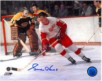 Gordie Howe Autographed Detroit Red Wings 8x10 Photo #3 - Color Action vs. Boston
