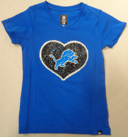 Detroit Lions New Era Girls Toddler Sequins Heart Blue T-shirt
