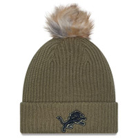 Detroit Lions New Era Women's 2025 Salute to Service Cuffed Knit Hat with Pom - Dark Green