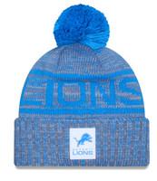 Detroit Lions Men's New Era Sideline 2025 Gray Color Wave Cold Weather Cuffed Knit Hat with Pom