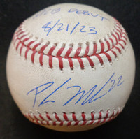 Parker Meadows Autographed Game Used Official Major League Baseball w/ "MLB Debut 8/21/23"