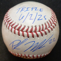 Parker Meadows Autographed Game Used Official Major League Baseball w/ "Triple 6/2/25"