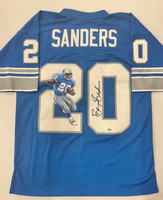 Barry Sanders Autographed Detroit Lions Mitchell and Ness Hand Painted Jersey
