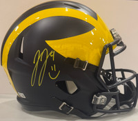 J.J. McCarthy Autographed University of Michigan Full Size Replica Helmet with Smiley Face Inscription
