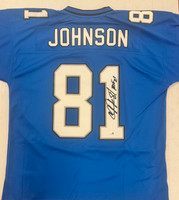 Calvin Johnson Detroit Lions Mitchell and Ness Blue 2007 Legacy Replica Jersey with Hall of Fame Inscription