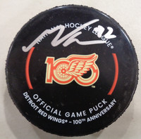 Marco Kasper Autographed Detroit Red Wings 100th Anniversary Game Puck