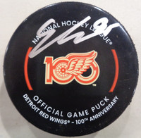Elmer Soderblom Autographed Detroit Red Wings 100th Anniversary Game Puck