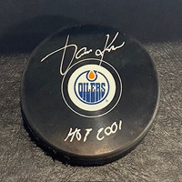 Jari Kurri Autographed Edmonton Oilers Logo Puck with HOF Inscription