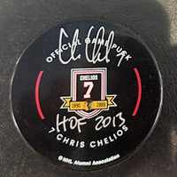 Chris Chelios Autographed Blackhawks Jersey Retirement Game Puck