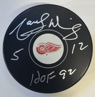 Marcel Dionne Autographed Detroit  Red Wings Logo Puck with HOF