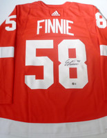 Emmitt Finnie Autographed Detroit Red Wings Adidas Authentic Jersey - Red