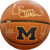Juwan Howard, Jalen Rose and Chris Webber Autographed University of Michigan Logo Basketball