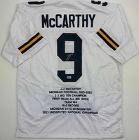 J.J. McCarthy Autographed White Custom Stat Jersey (Pre-Order)